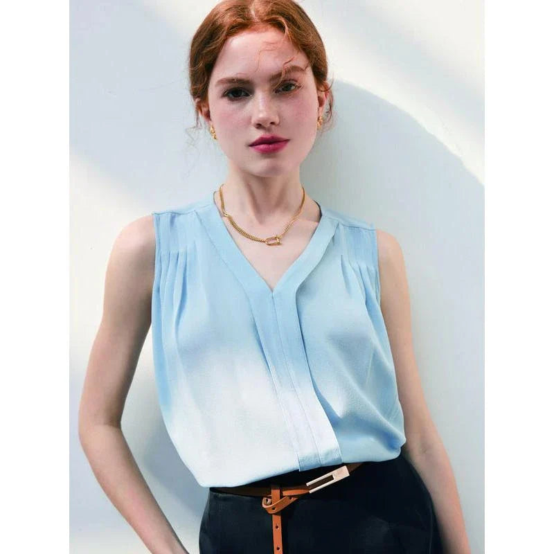 Elegant sleeveless silk blouse in various colours for summer fashion