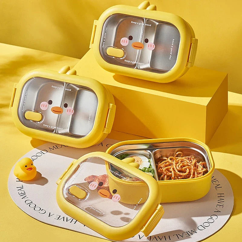Stainless Steel Bento Lunch Box with two compartments, suitable for healthy and eco-friendly meals