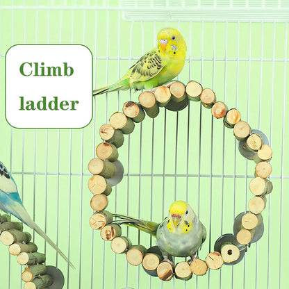 Adjustable wooden parrot climbing ladder for cage, made from premium natural wood material