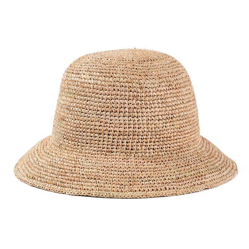 Handcrafted raffia sun hat for women, with a flat brim design and adjustable sizing for versatile sun protection and stylish summer wear