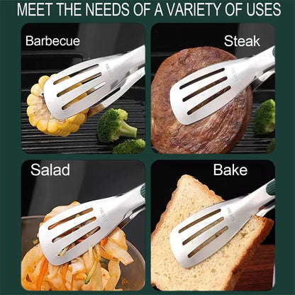 Stainless steel non-slip food tongs for cooking, serving, and handling hot dishes in the kitchen