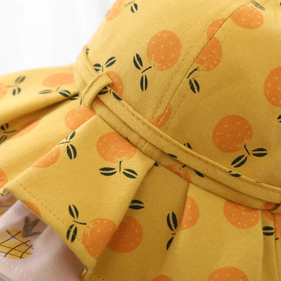 Adjustable cotton sun protection bucket hats for children with whimsical cartoon designs