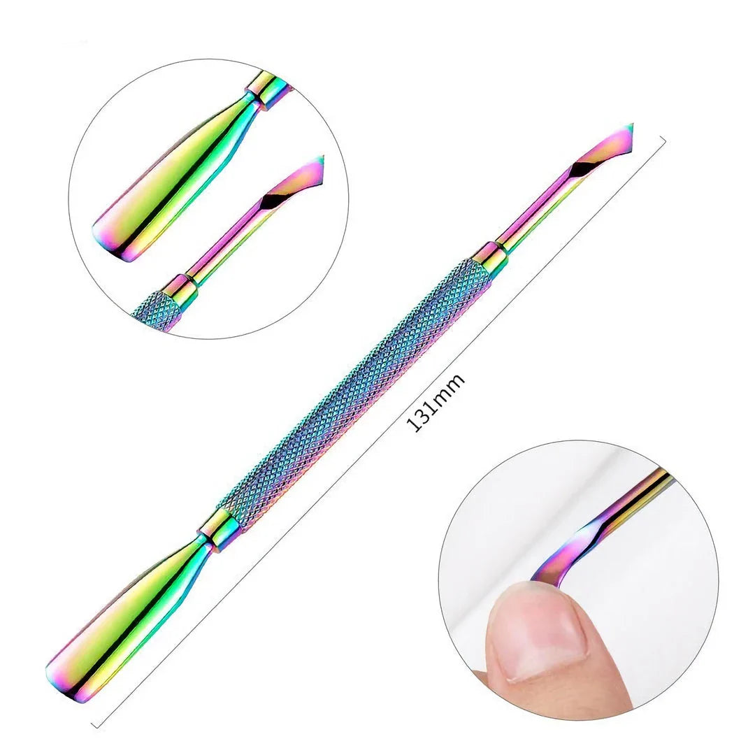 Chameleon Rainbow Dual-Ended Stainless Steel Cuticle Pusher for Salon-Quality Manicure at Home