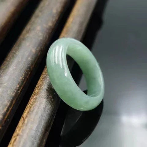 Elegant and minimalist natural jade ring with a smooth, waxy texture and a range of inner diameters for a comfortable fit