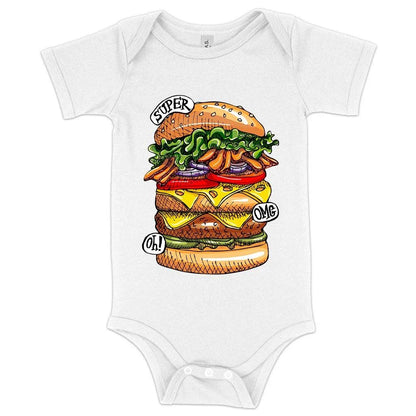 Soft and stretchy Baby Jersey Burger Onesie with flexible fit for babies 3-24 months