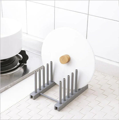 Premium kitchen plate and lid organiser rack with adjustable dividers and sleek white design