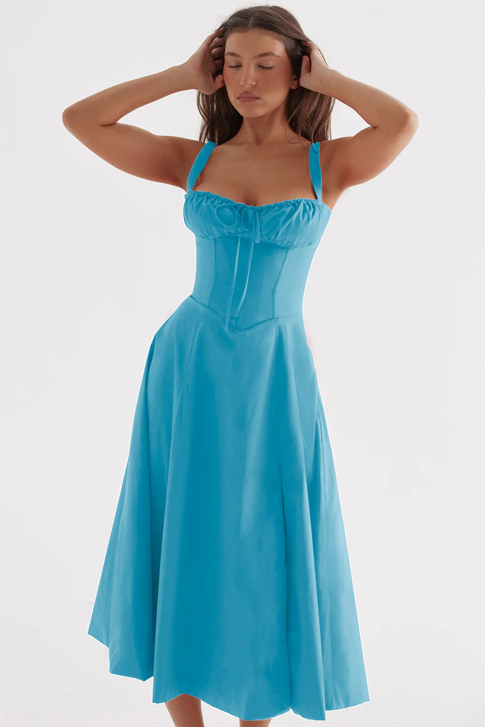 A stylish suspender dress made of premium polyester with a French high-split design, available in a range of vibrant solid colours for versatile summer wear.