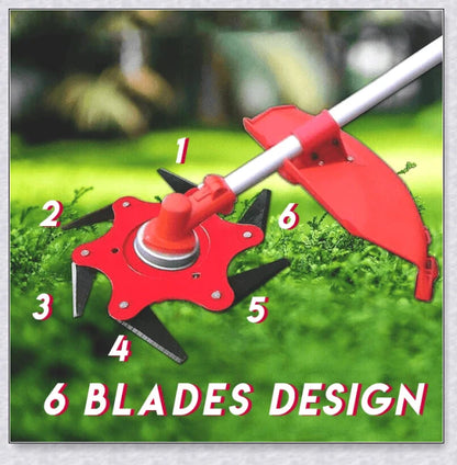 Powerful manganese steel weed trimmer blades with six 360-degree rotating blades for effortless lawn and garden maintenance