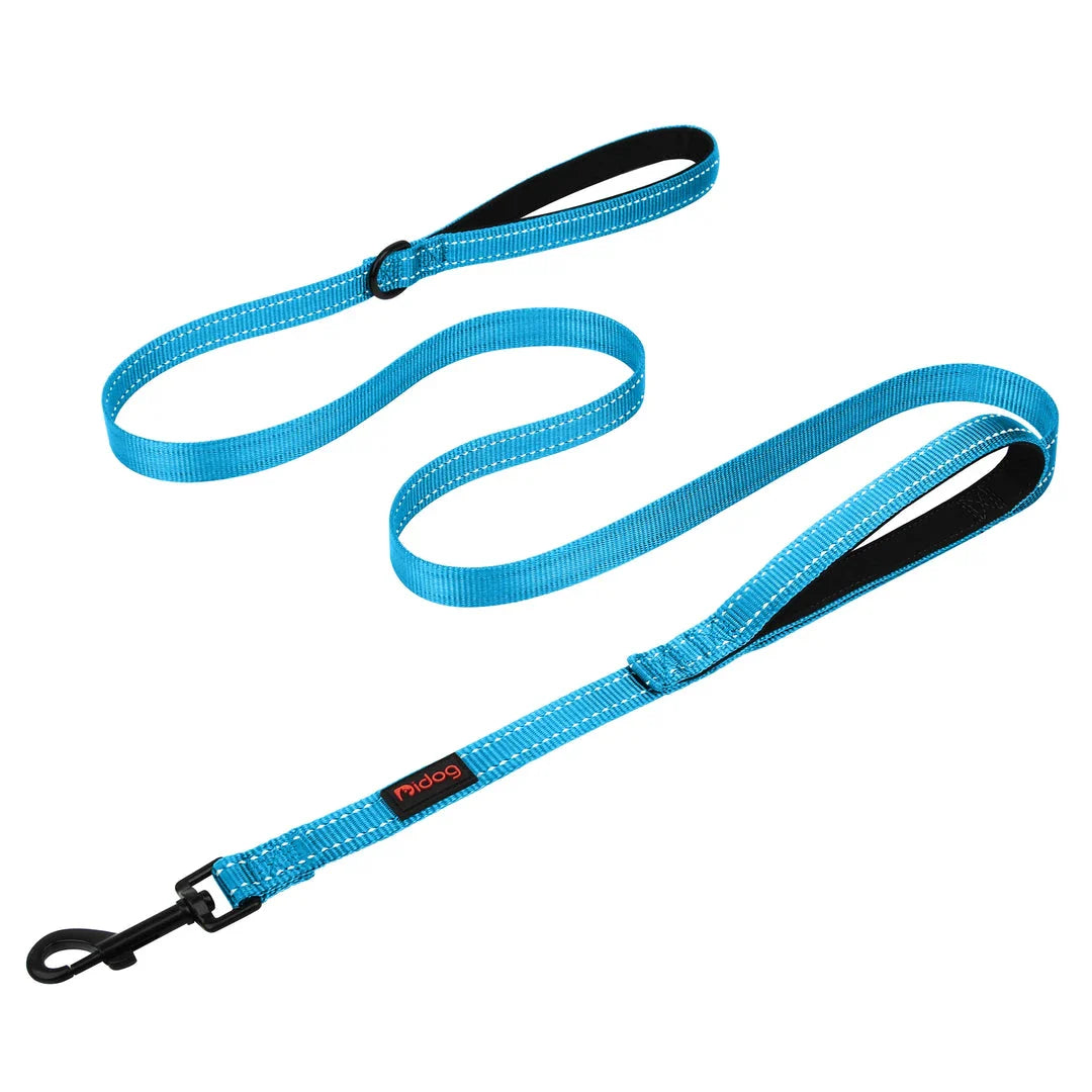 Durable 5ft reflective dog leash with padded dual handles for enhanced control and visibility during walks