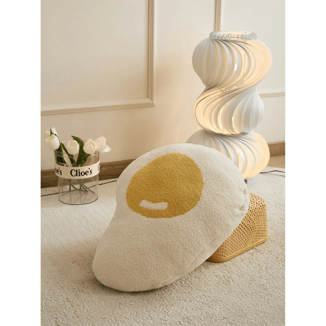 Cosy and charming kawaii fried egg throw pillow with plush microfiber fabric and cotton filling for stylish home decor
