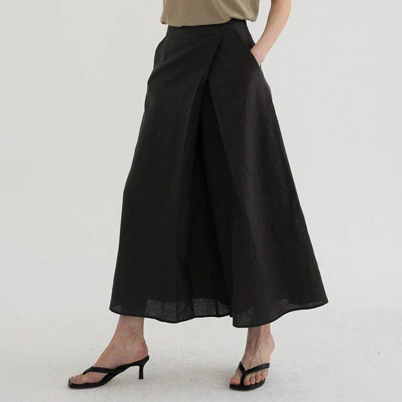 Homeenjoy UK Elegant High-Waist Cotton-Linen Wide-Leg Trousers for Women