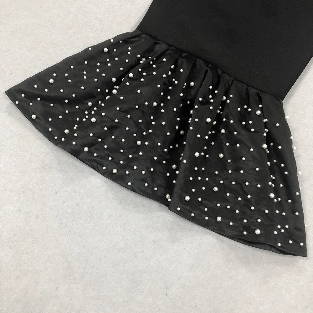 Elegant slim-fit beaded floral dress in black colour