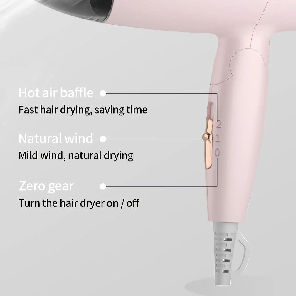 Compact foldable hair dryer with powerful 950W motor, adjustable settings, and lightweight, portable design for travel and student use