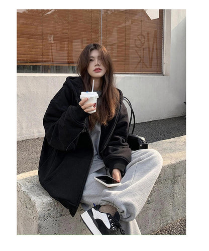 Cosy women's hooded cardigan jumper with plush, thickened fabric for extra warmth and comfort