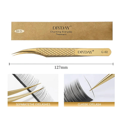 Premium precision anti-slip eyelash extension tweezers made with durable stainless steel for flawless lash application