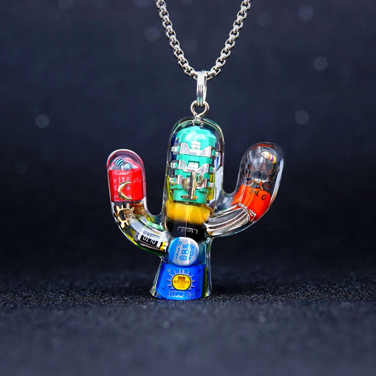 Cactus-shaped pendant necklace made of durable titanium steel with a minimalist geometric design for a sophisticated, versatile accessory