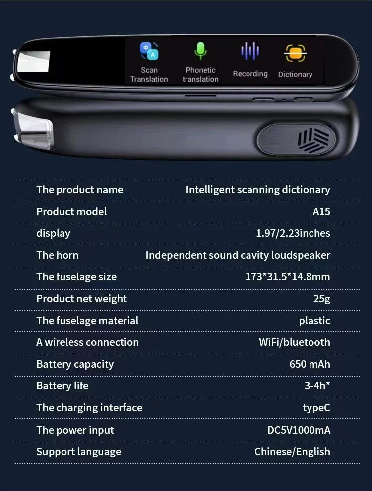 International Edition Scanning Translation Pen with advanced optical character recognition technology for seamless multilingual translation
