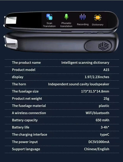 International Edition Scanning Translation Pen with advanced optical character recognition technology for seamless multilingual translation
