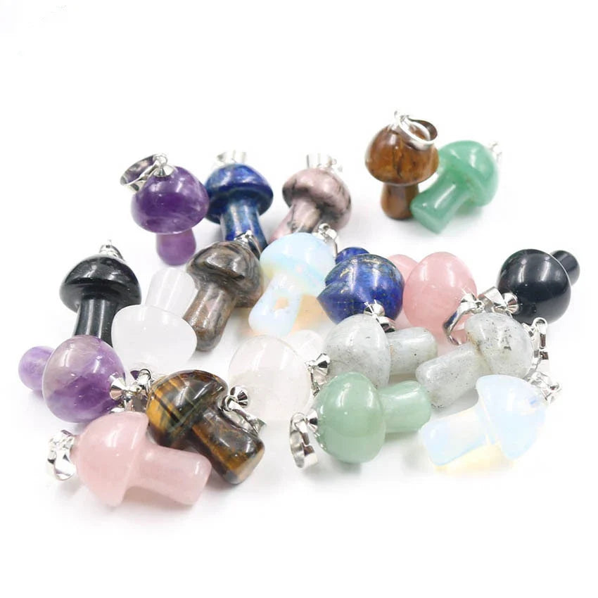 Elegant crystal mushroom pendant necklace with adjustable chain and sparkling natural gemstones