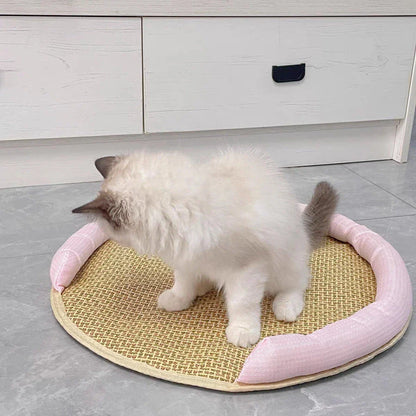 Cooling Rattan Pet Bed with Breathable Cushion for Cats - Stylish and Comfortable Design