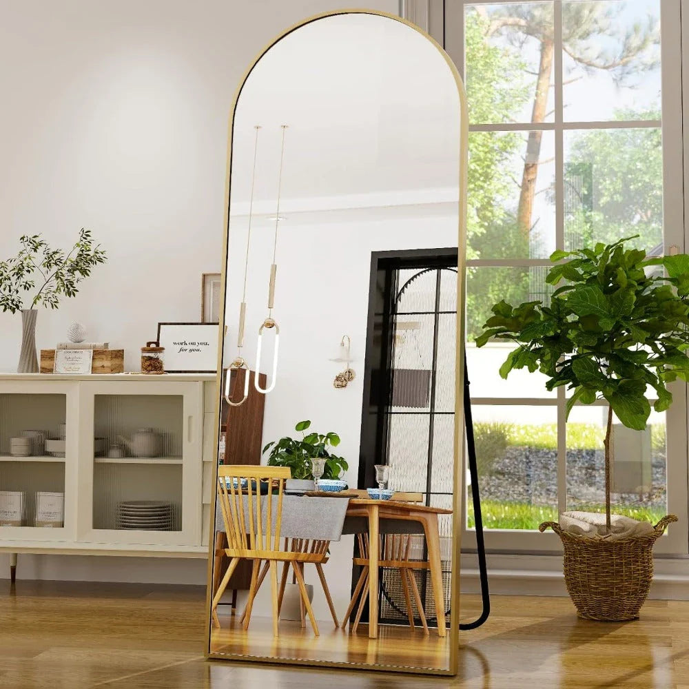 Elegant arched full-length gold mirror with premium aluminium frame, providing a high-definition reflection for your daily routine