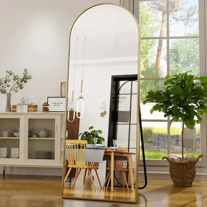 Elegant arched full-length gold mirror with premium aluminium frame, providing a high-definition reflection for your daily routine