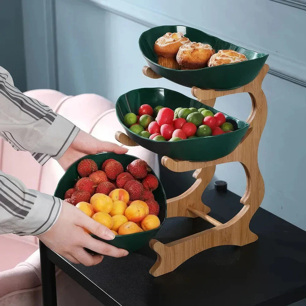 Elegant partitioned oval table plates and tiered fruit bowl with candy and cake trays, perfect for hosting and dining in the UK