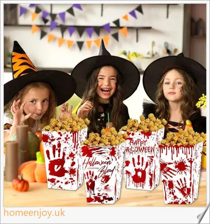 Creepop Halloween Popcorn Boxes with spooky designs, perfect for holding treats and creating a haunting atmosphere at your party