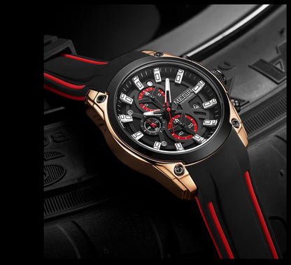 Trendha Multipurpose Sports Silicone Watch with Black Steel Case, Blue Ribbon, Durable Silicone Strap, and Precise Quartz Movement