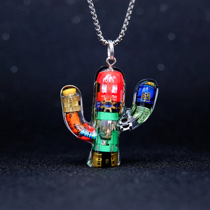 Cactus-shaped pendant necklace made of durable titanium steel with a minimalist geometric design for a sophisticated, versatile accessory
