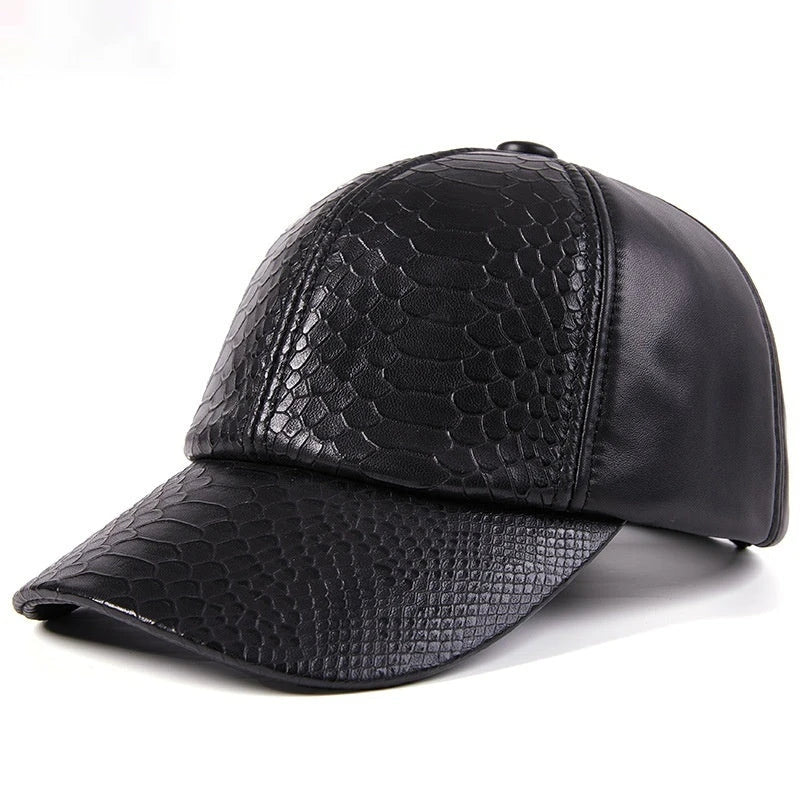 Premium leather hat with adjustable crocodile or snake pattern design, perfect for autumn and winter activities in the UK