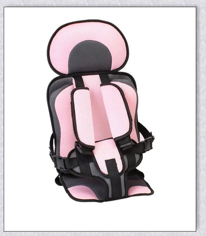 Adjustable infant car seat cushion with 5-point harness, plush padding, and foldable design for safe and comfortable travel with children