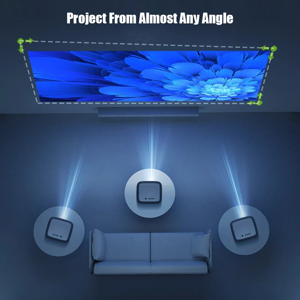A 4K projector with automatic focus, 900 ANSI lumens of brightness, and wireless connectivity for a cinematic home entertainment experience.