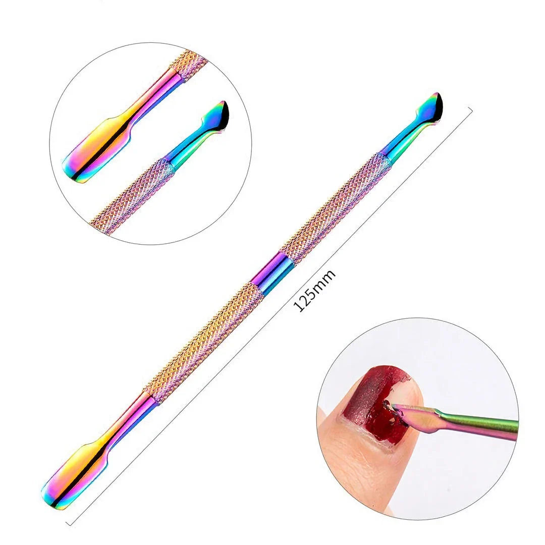 Chameleon Rainbow Dual-Ended Stainless Steel Cuticle Pusher for Salon-Quality Manicure at Home