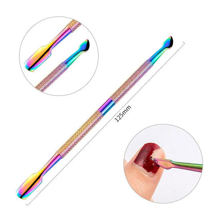 Chameleon Rainbow Dual-Ended Stainless Steel Cuticle Pusher for Salon-Quality Manicure at Home