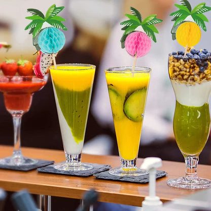 Hawaiian Luau Cocktail Picks with tropical coconut palm tree designs for vibrant party decor