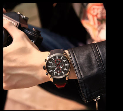 Trendha Multipurpose Sports Silicone Watch with Black Steel Case, Blue Ribbon, Durable Silicone Strap, and Precise Quartz Movement