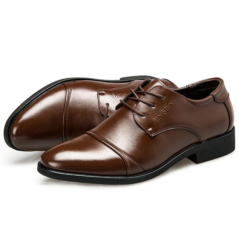 Men's stylish and comfortable business dress shoes with pointed toe, low profile, and detailed stitching