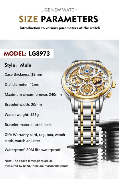 Classic Quartz Multifunction Men's Watch with versatile features and durable stainless steel construction