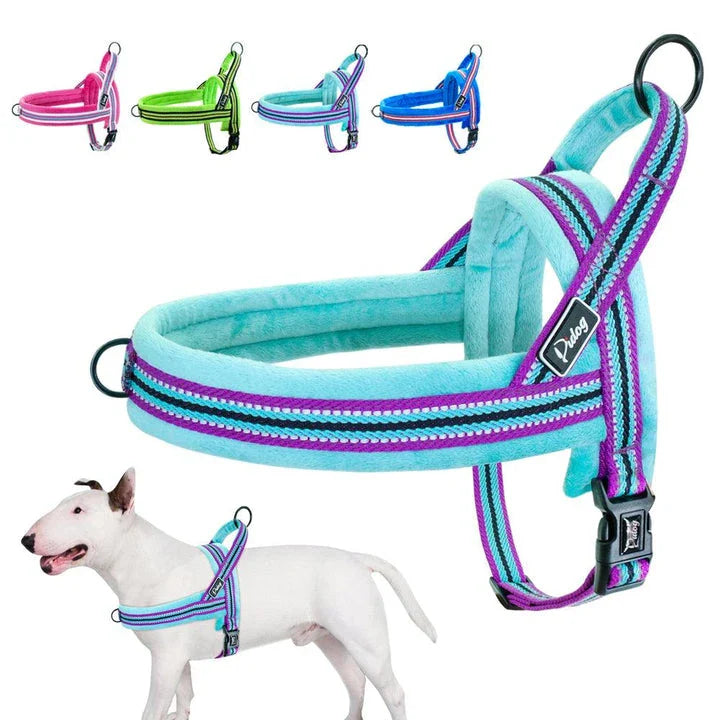 Adjustable Reflective Dog Harness with premium nylon and padded flannel construction for enhanced safety and visibility