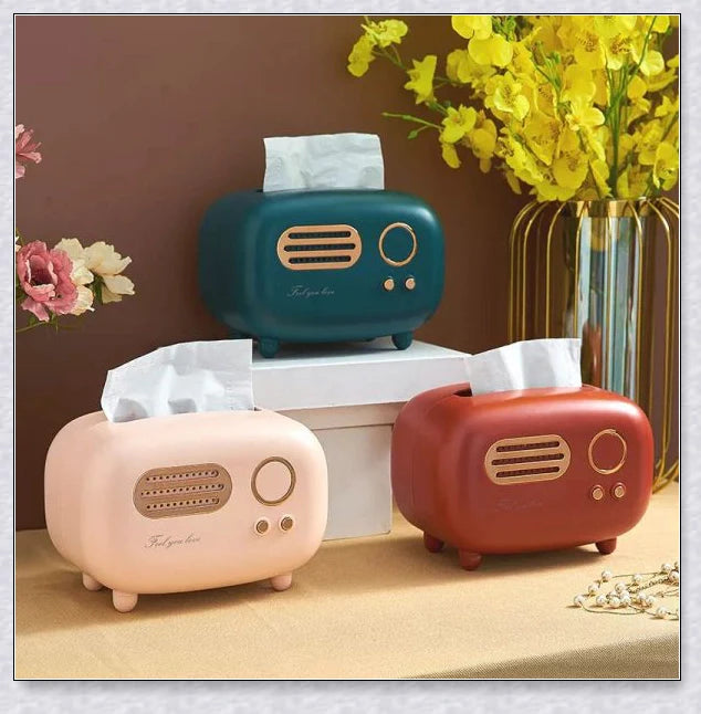 Retro-inspired tissue box cover in vibrant colours, adding vintage charm to any home decor