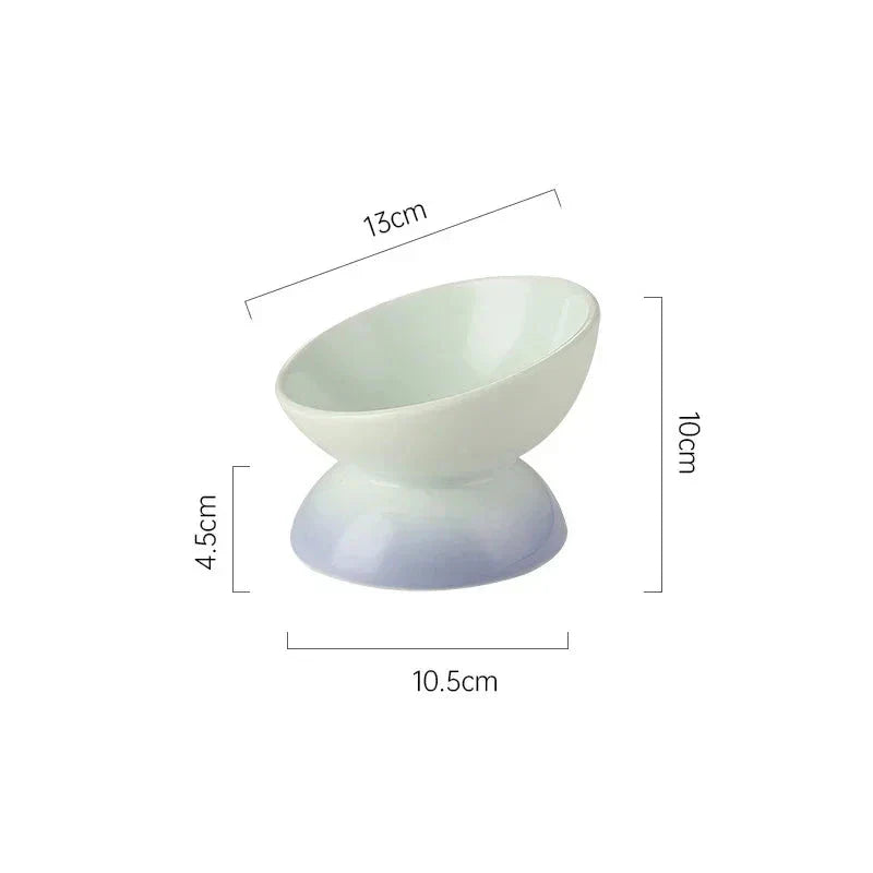 Gradient Ceramic Cat Bowl with raised and tilted design for comfortable pet dining