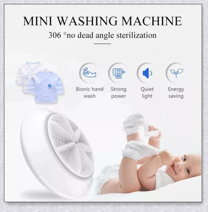 Compact and portable mini washing machine with powerful 18W motor, energy-efficient design, and ultrasonic sterilization for deep cleaning in small spaces