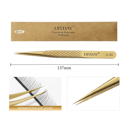 Premium precision anti-slip eyelash extension tweezers made with durable stainless steel for flawless lash application