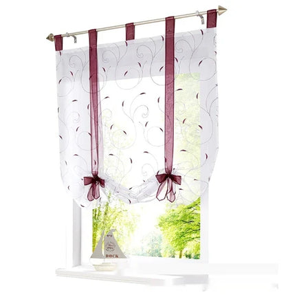 Premium embroidered curtain with adjustable rod in various sizes, showcasing a delicate floral pattern for a refined pastoral charm in the home.