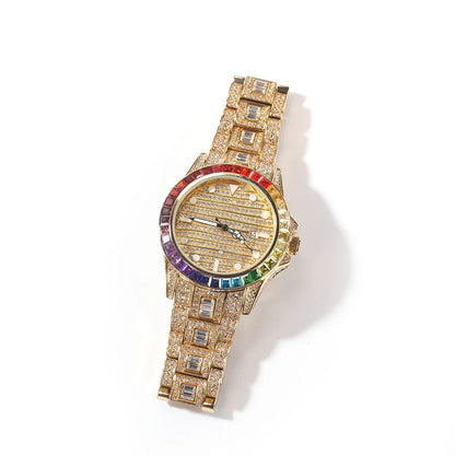 Elegant black diamond butterfly quartz watch with dual buttons and a sleek 43mm stainless steel case