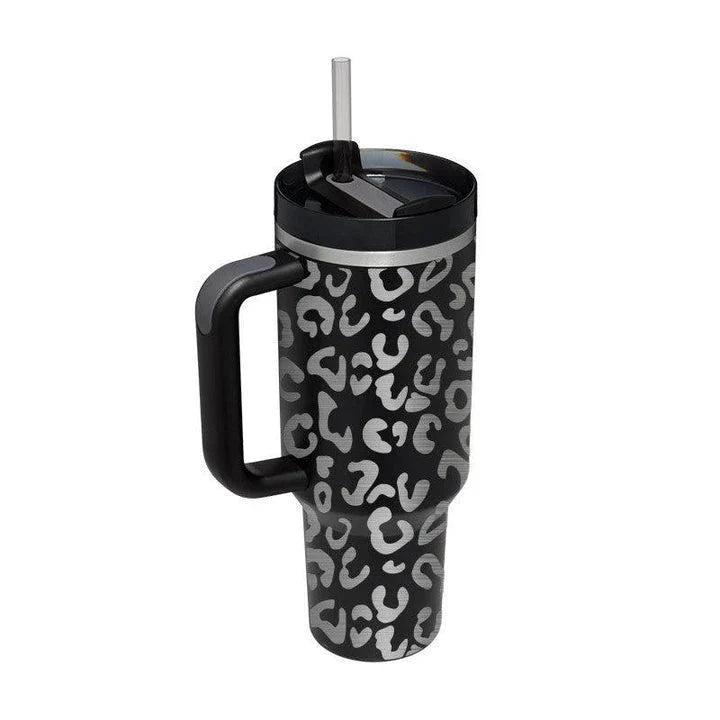 Premium insulated travel mug with straw, made of high-quality stainless steel to keep drinks hot or cold for up to 24 hours
