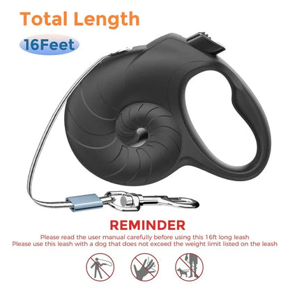 A black 5-metre retractable dog leash with a reflective strip for small dogs up to 15kg.