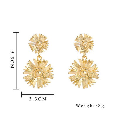 Golden Chrysanthemum Flower Drop Earrings for Women - Elegant Party Dangle Jewellery