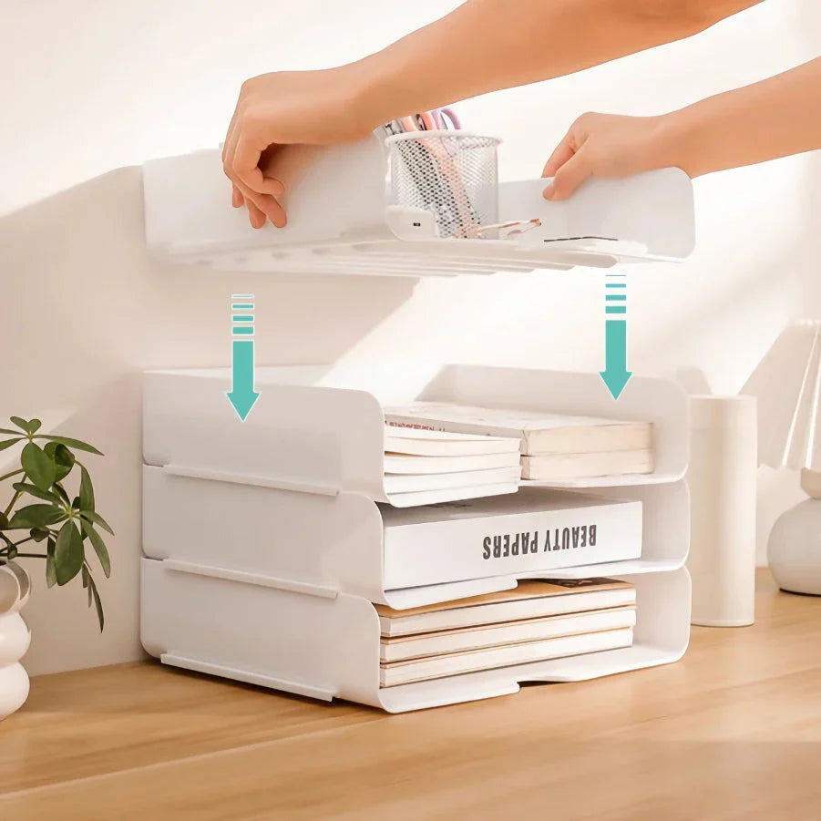 Premium stackable desktop file organisers with stable corners and grooves for secure stacking